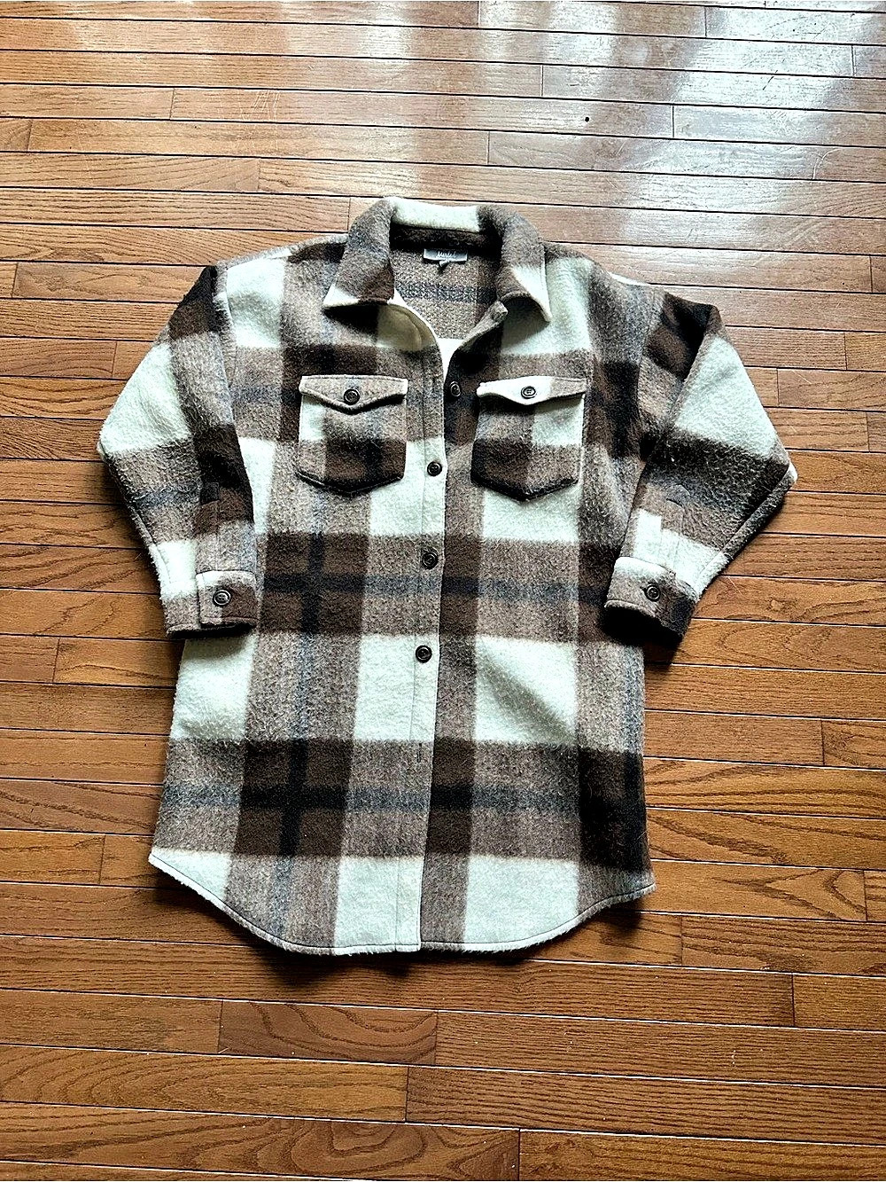 Women’s Checkered Long Shacket in Brown & White